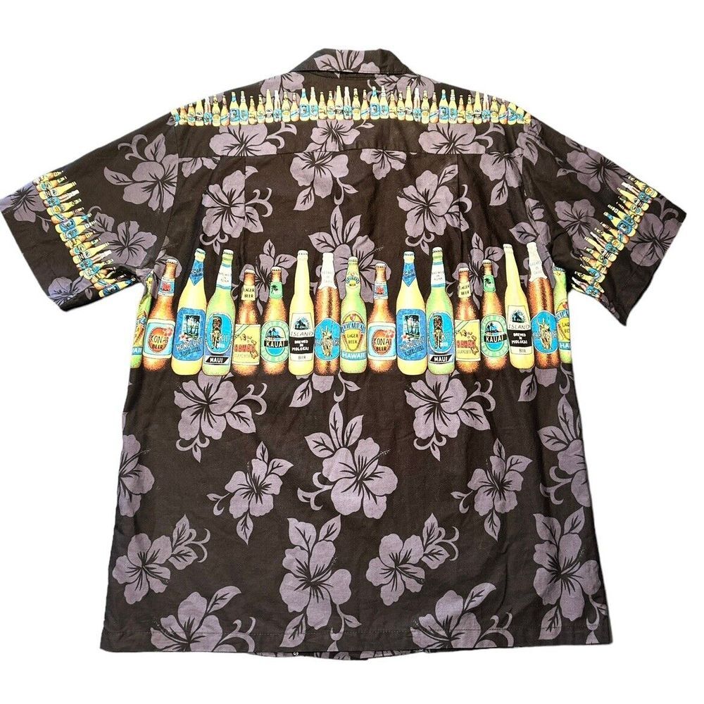 KYS Hawaiian Shirt Lager Beers & Floral Print Men's Large Black Made‎ in USA - Picture 2 of 7